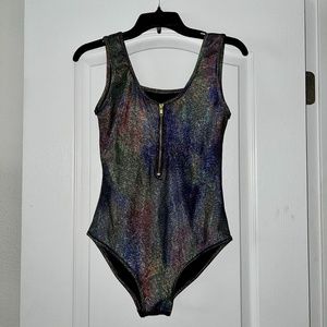 Black and Rainbow Metallic Body Suit